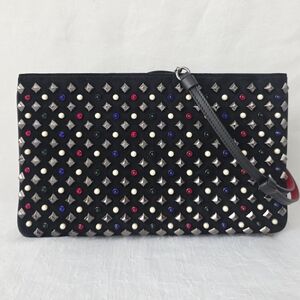 AuthChristian Louboutin Triloubi Suede Studded Crossbody/Clutch Bag